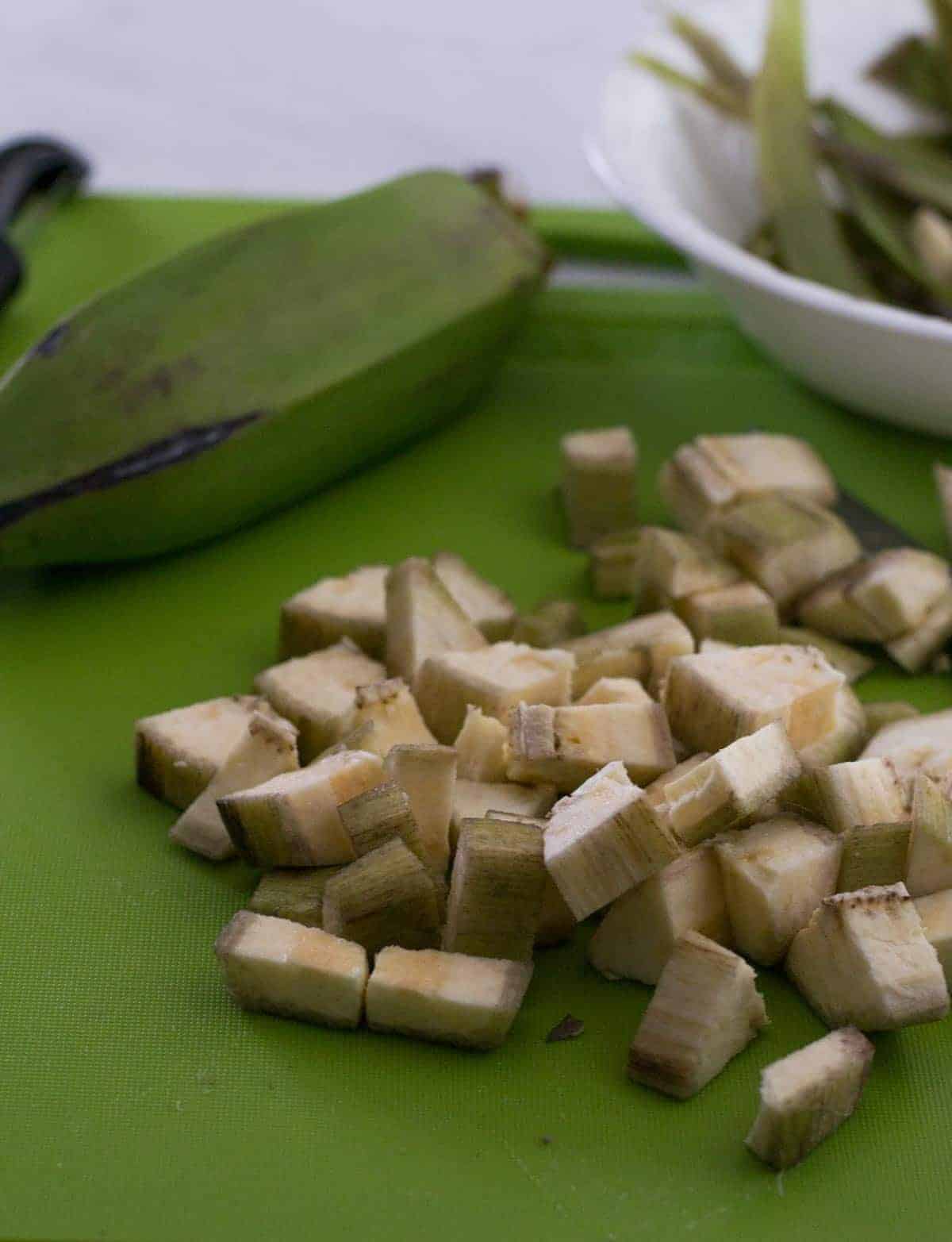 Cut plantains or kaccha kela