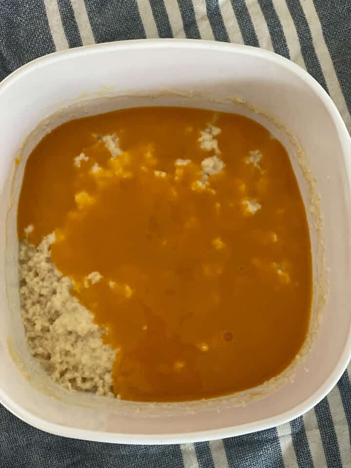 Mango pulp added to ricotta mixture