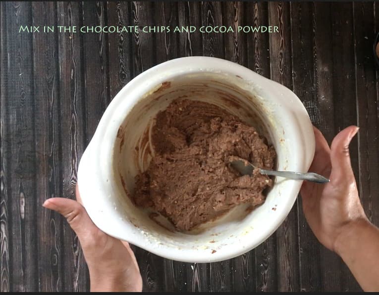 Chocolate dough in a white bowl