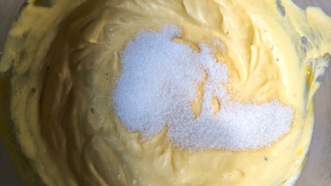 Sugar added to mango ice cream mixture