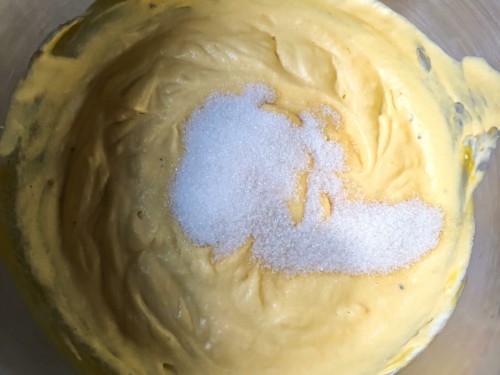 Sugar added to mango ice cream mixture