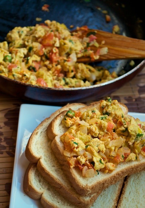 Egg Bhurji (Scrambled eggs - Indian style) - Love eggs? Try this Indian version of scrambled eggs loaded with onions and tomatoes makes for a perfect brunch or breakfast. 
