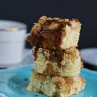 Apple coffee cake with brown sugar glaze is a moist and crumbly coffee cake drizzled with glaze and loaded with apples. It is a perfect excuse to eat cake for breakfast.