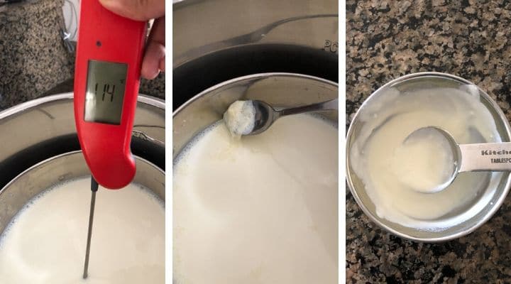 A collage of images showing how to set yogurt in Instant Pot