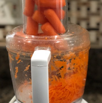 Baby carrots grated in a food processor