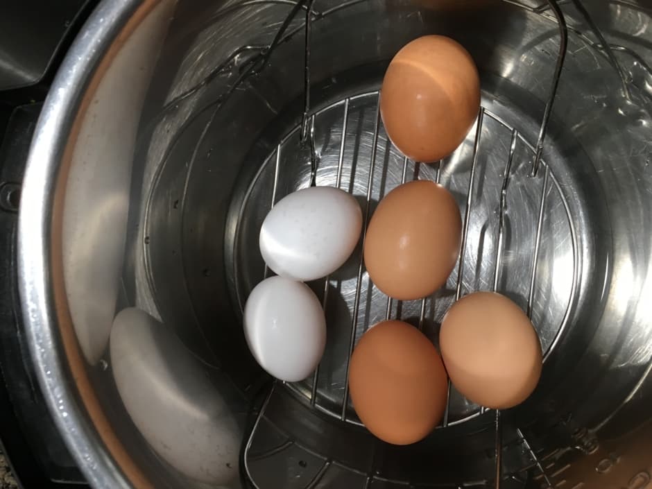 Eggs placed on trivet in Instant Pot