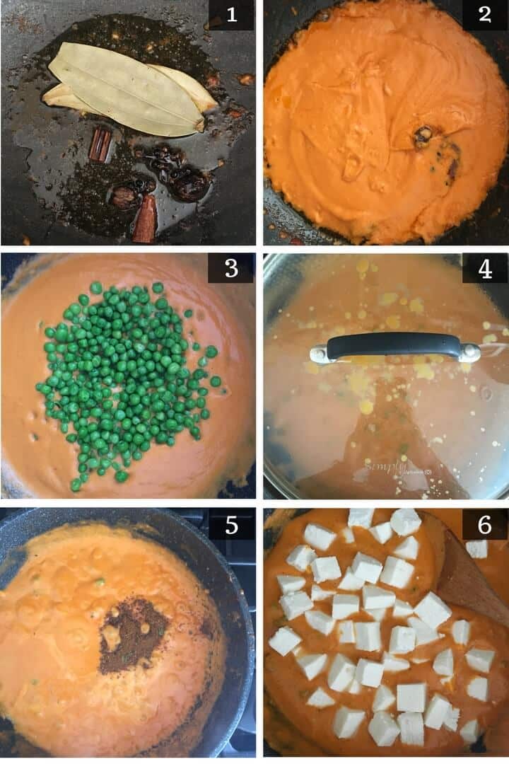Step by step picture to make Matar paneer