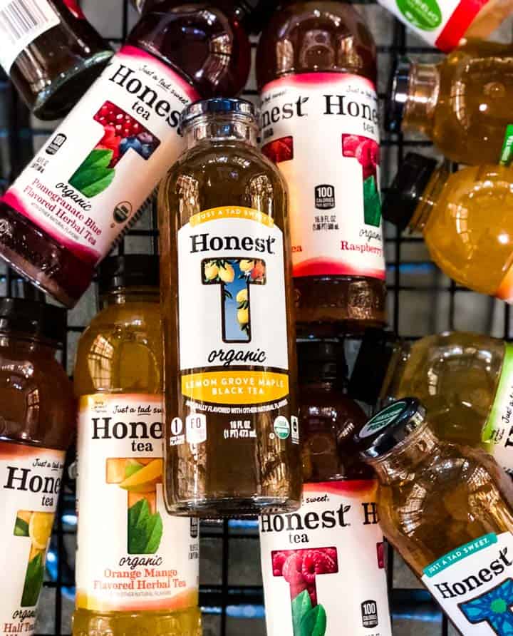 Different flavors of Honest Tea in the cart