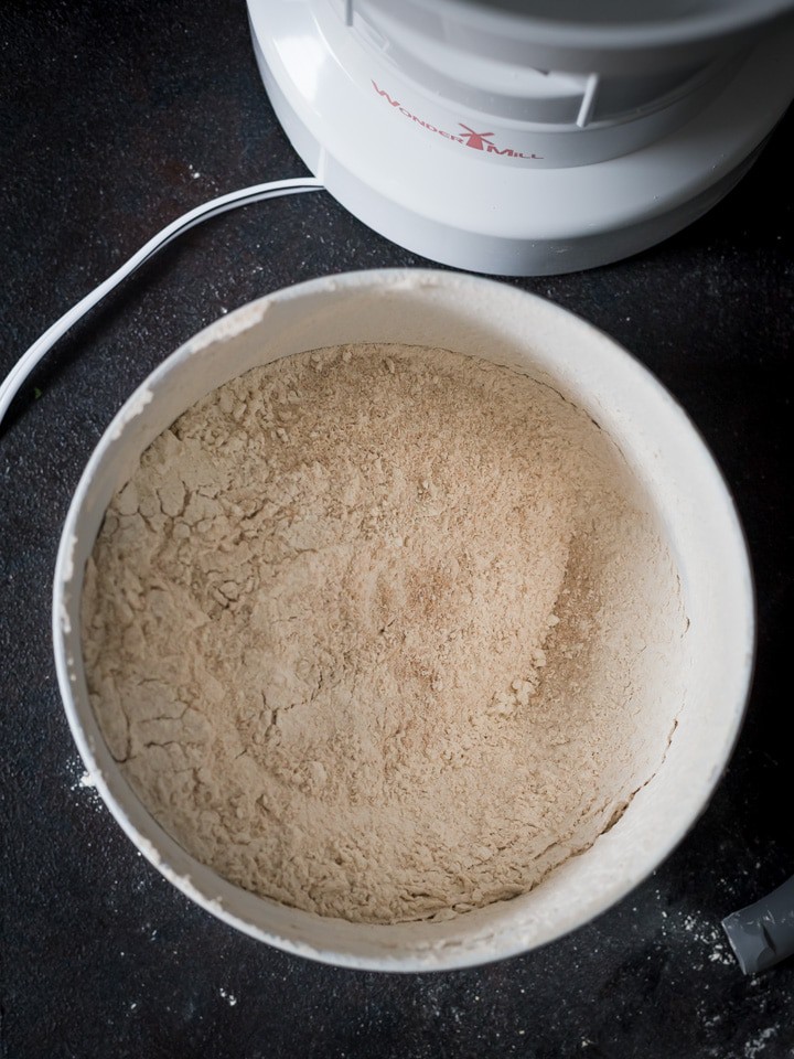 Homemade wheat flour in a big bowl