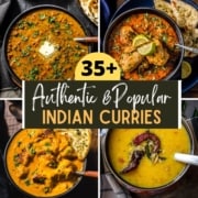 A collage of 4 pictures of Indian curries