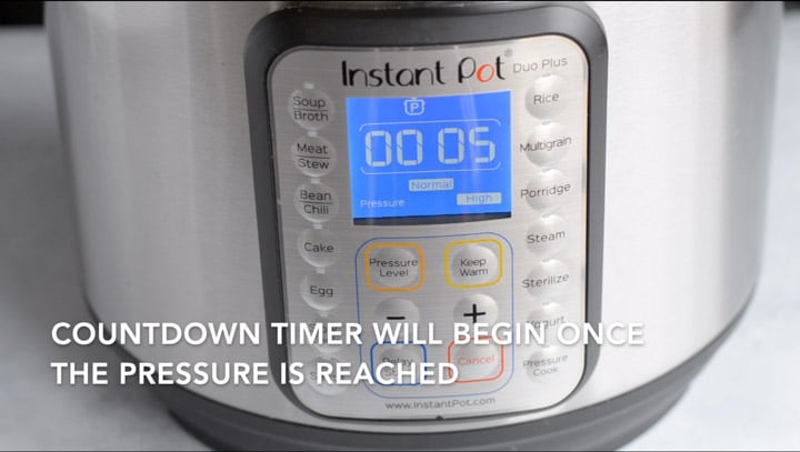 Instant Pot timer countdown begins