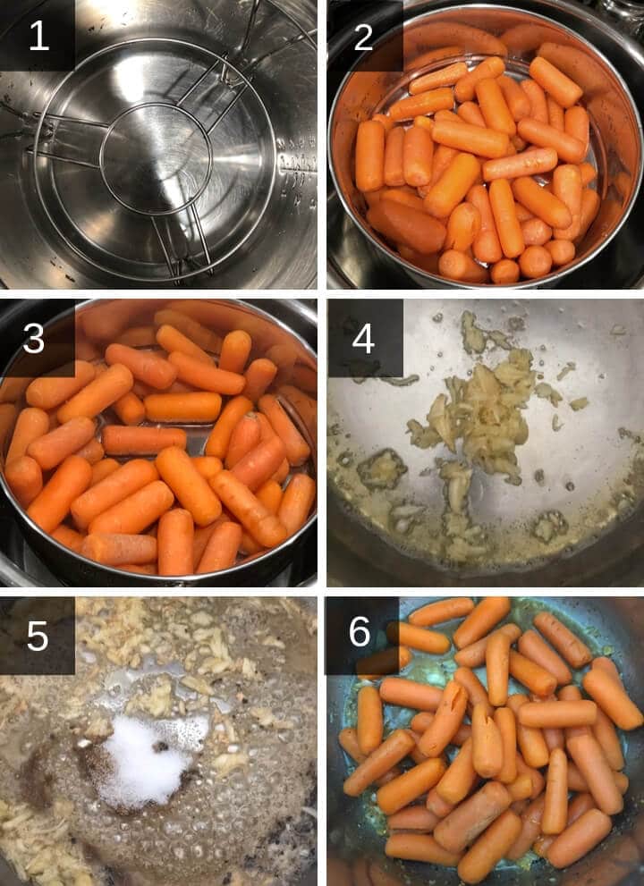 A collage of images showing how to cook carrots in Instant pot