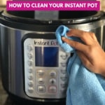 Instant Pot being cleaned with a blue towel
