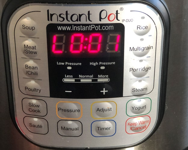 Instant Pot display showing LO:01