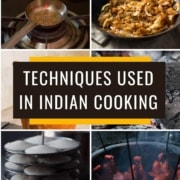 A collage of images showing different techniques used in Indian cooking