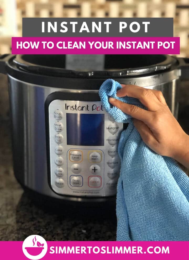 Cleaning Instant Pot with a blue cloth