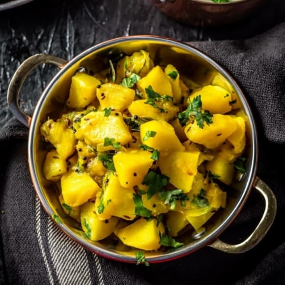An overhead shot of Indian Potato (Aloo sabji) recipe
