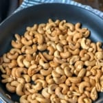 Roasted cashews in a pan