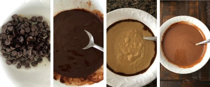 A collage of images showing how to make hazelnut spread from hazelnut butter