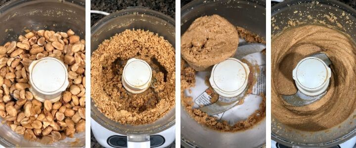A collage of images showing different stages of Peanut butter while being ground