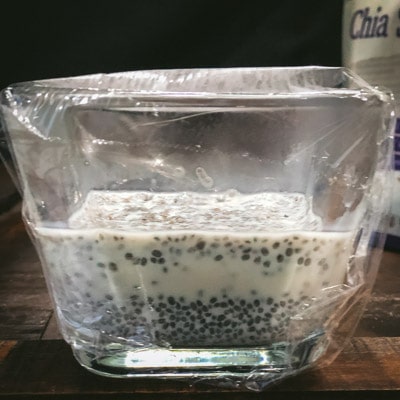 An image of chia pudding set without properly mixing
