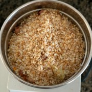 Garlic chutney ingredients in a blender