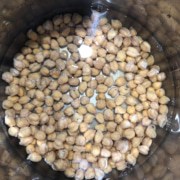 Dried chickpeas in the base of an instant pot.