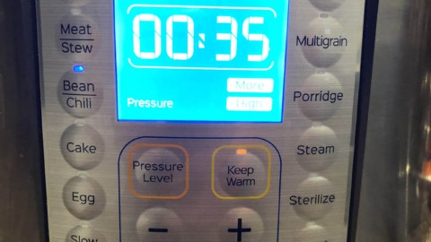 The control panel of an instant pot with the time set to 35 minutes.