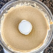 Creamy blended instant pot hummus in a food processor.