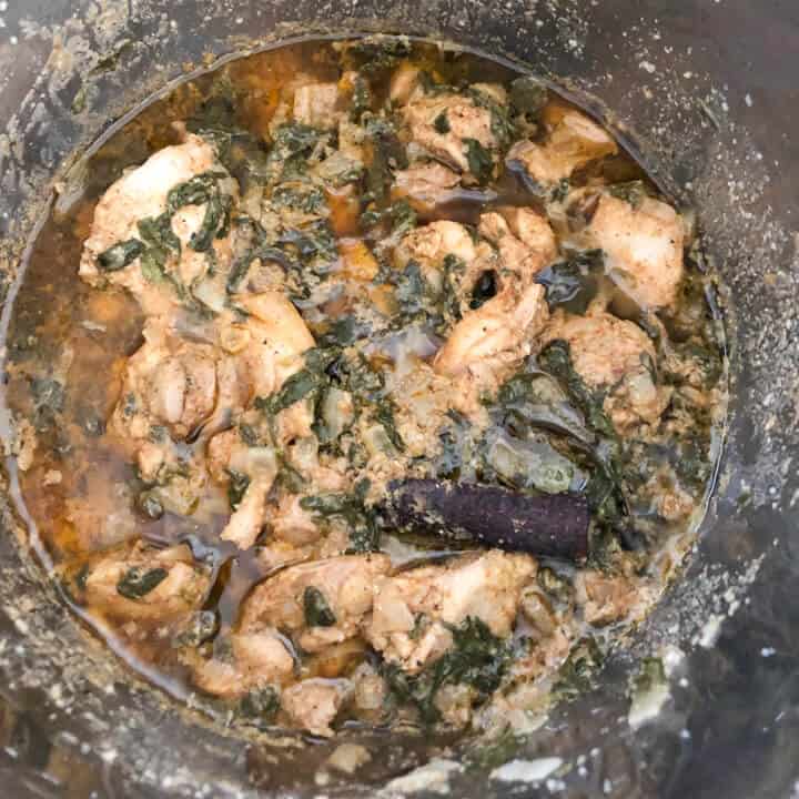 Cooked methi murgh in the instant pot.