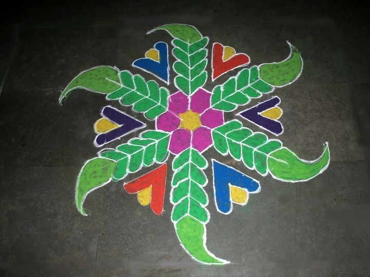 Rangoli drawn from colored powder