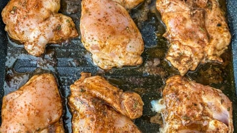 Chicken cooked in a black grill pan
