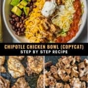 chipotle chicken burrito bowl meal-prep for lunch vertical pinterest image