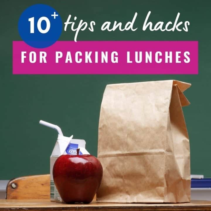 A bagged lunch along with a milk carton and apple