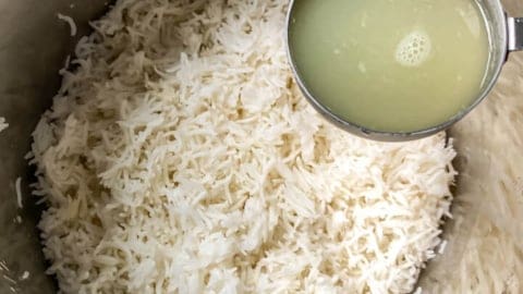 Fresh-squeezed lime juice added to cooked and fluffed instant pot basmati rice