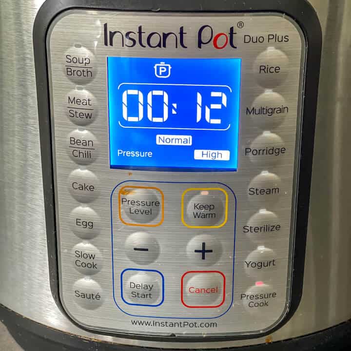 Pressure cook time set to 12 minutes