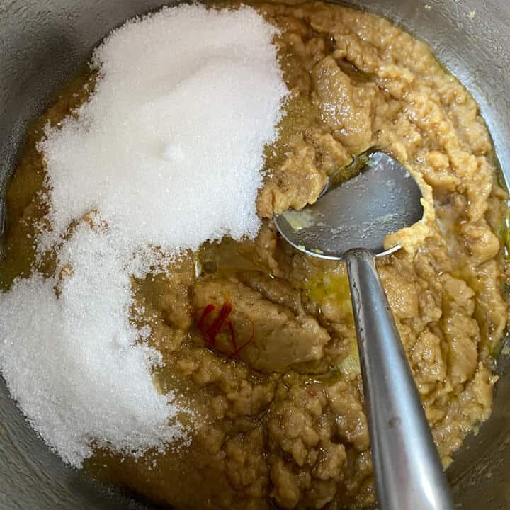 Sugar added to cooked moong dal