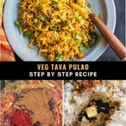 A collage of images showing Tawa pulao step by step