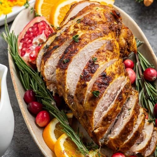 Tandoori turkey breast served with rosemary and cranberries