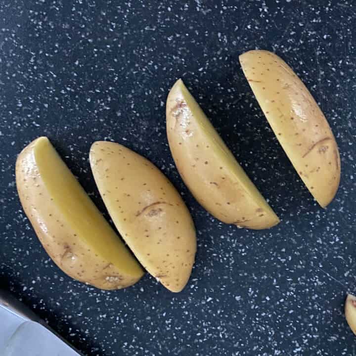 Potato halves sliced into halves