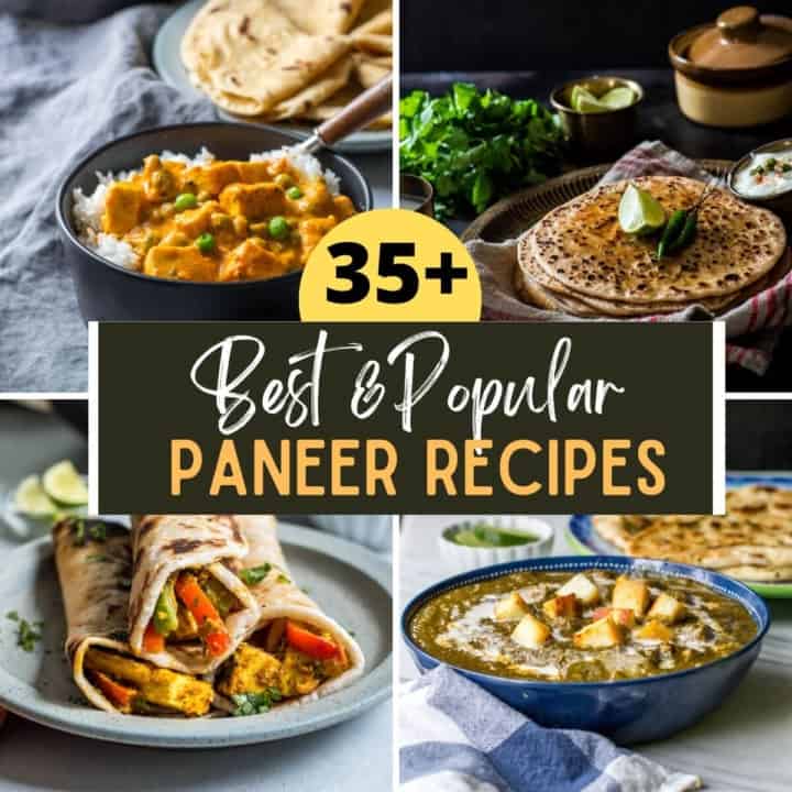 A collage of 6 paneer dishes with caption 30+ Paneer recipes