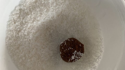 chocolate coconut ball rolled in desiccated coconut