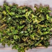 Air fried Kale chips on parchment paper