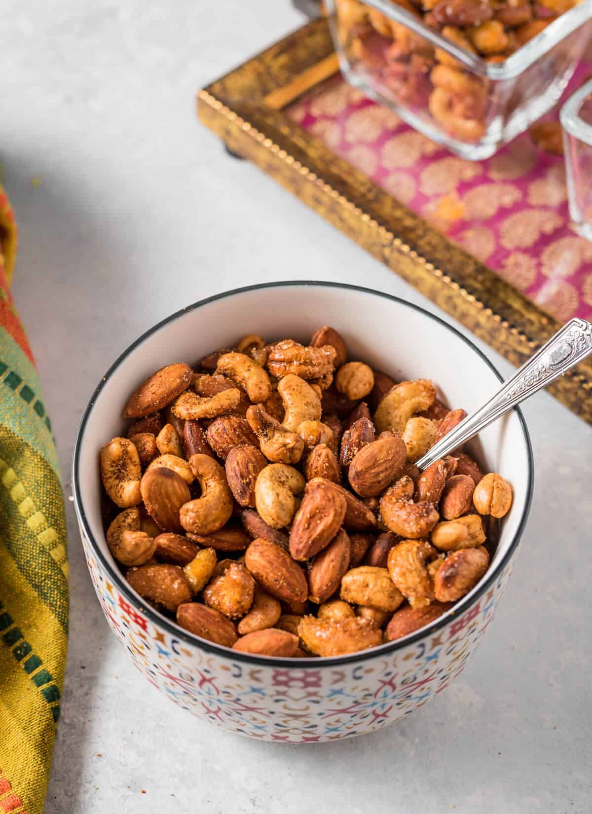 air fryer honey roasted nuts in a bowl