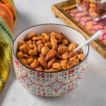 Spiced nuts in a colorful bowl