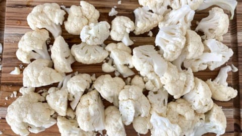 Cauliflower that has been cut into small florets.