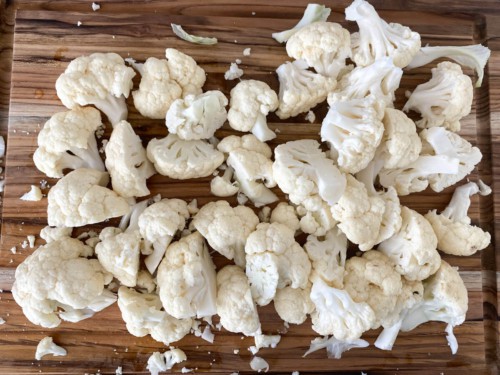 Cauliflower that has been cut into small florets.