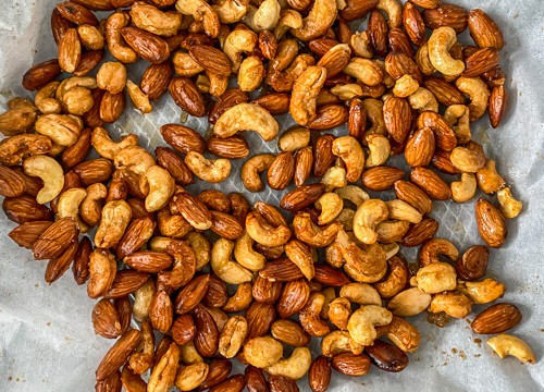 Honey roasted nuts in parchment paper