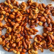 Honey roasted nuts on parchment paper