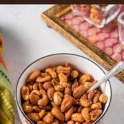 Spiced nuts in a white bowl